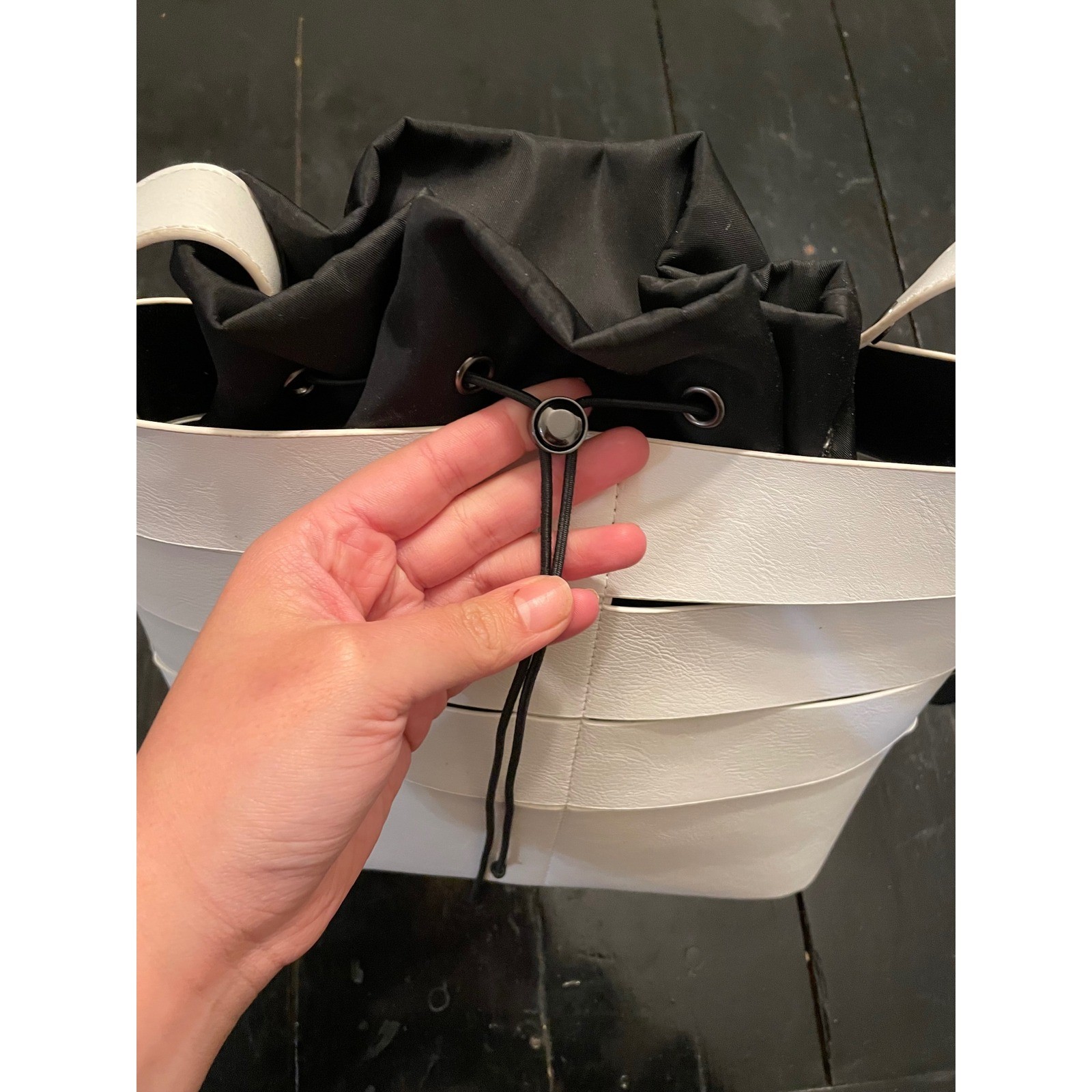 Fabletics White Black Caged Drawstring Bucket Bag… - image 5