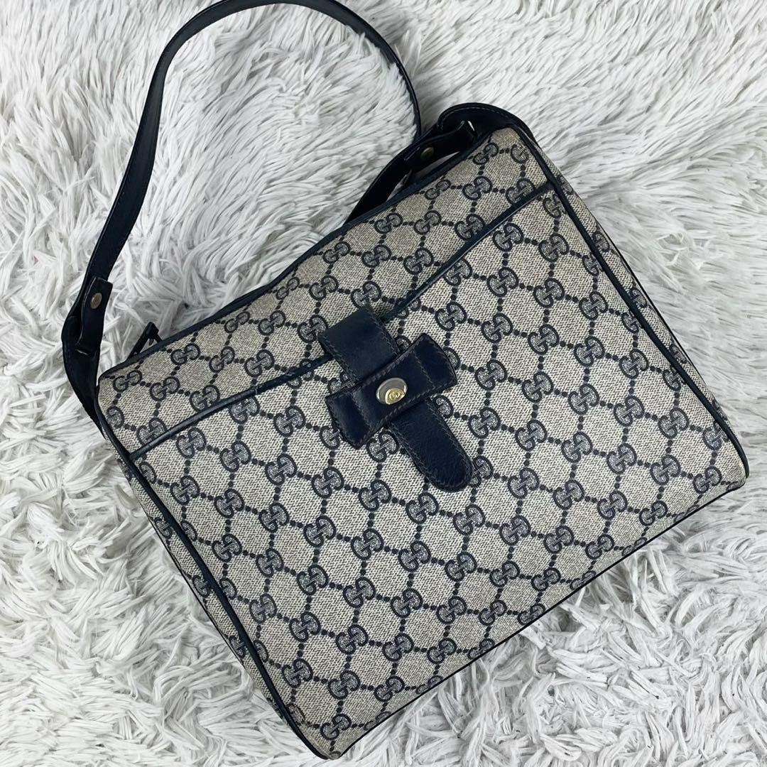 Vintage Gucci Navy GG PVC Shoulder Bag Leather Pre-Owned