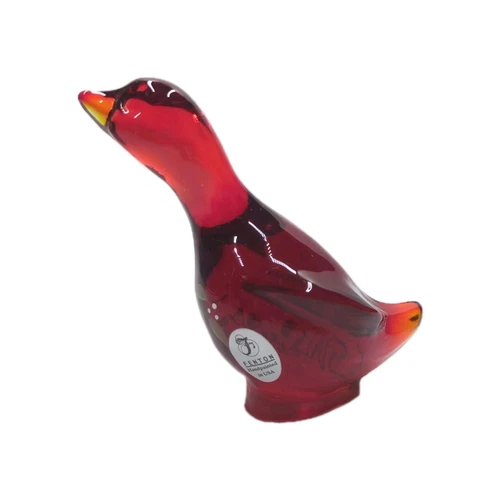Vintage Fenton Ruby Red Goose Duck Hand Painted Glass Figurine CHRISTMAS LOVE