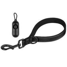 Dog Leash Short Traffic Padded Handle Reflective Training Lead Black 12 Inch