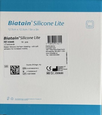 Box of 10 Pieces Biatain Silicone 33446 Lite Thin Foam Dressing 5 x 5 4/27/2026