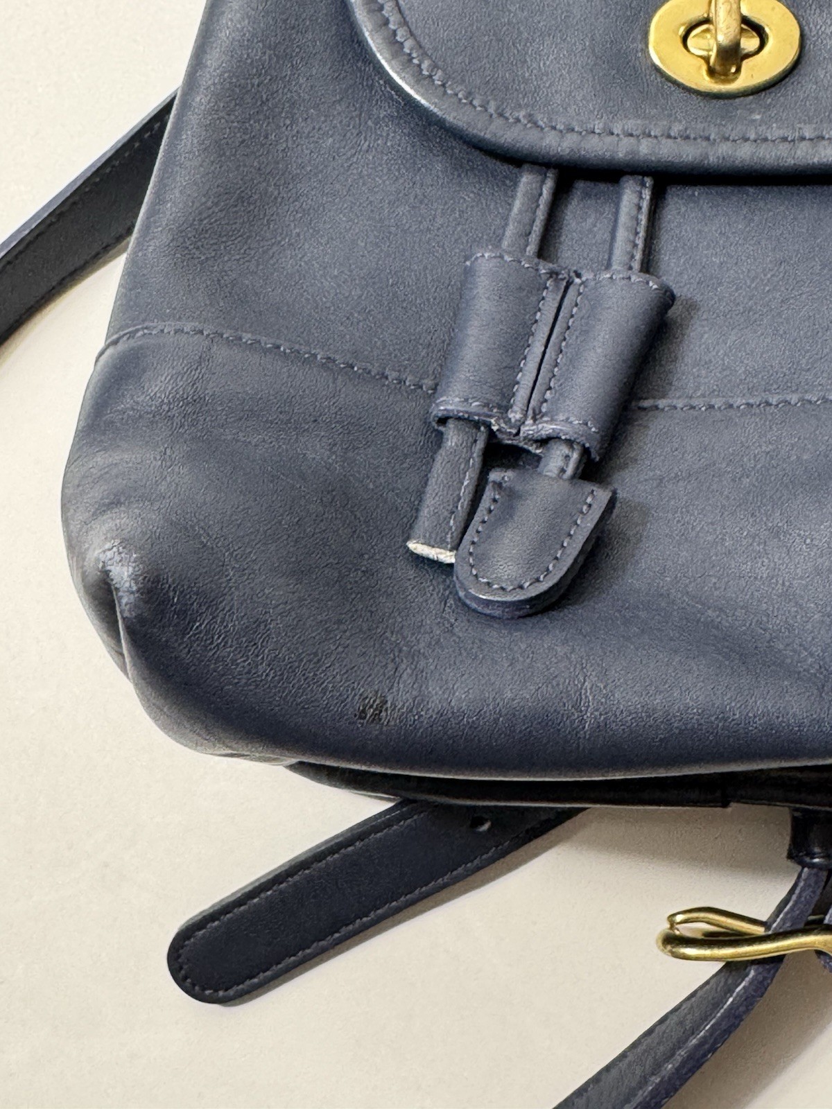 Coach Women's Small Navy Blue Vintage Leather Daypack Backpack thumbnail 2