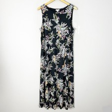 J.Jill Gray Floral Maxi Dress Stretch Knit Casual Comfy Feminine Size Medium