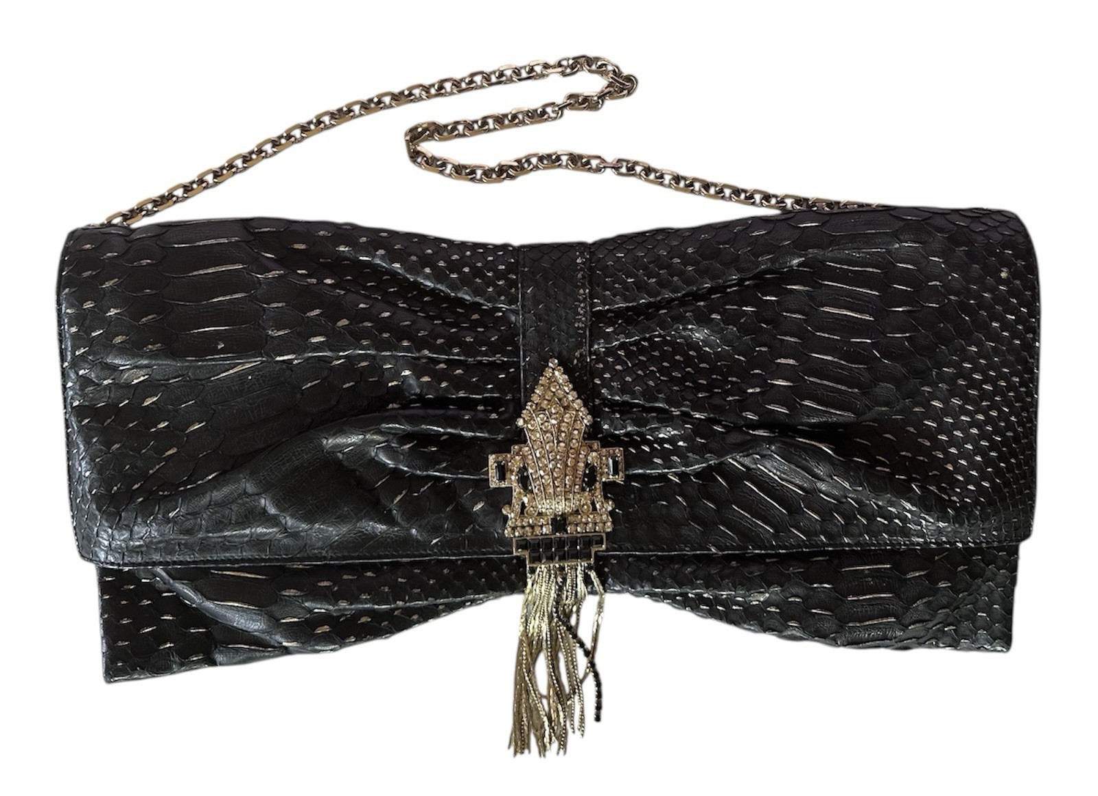 Judith Leiber Python SnakeSkin Crystal Black Day … - image 4