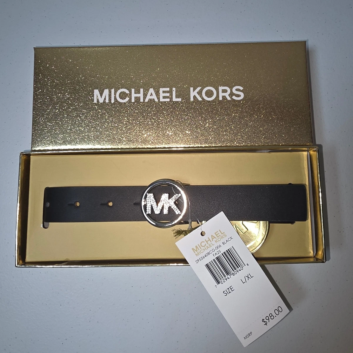 $98 NEW Michael Kors Pave rhinestone leather belt in box L/XL Michael Kors - Brandclub - Michael Kors Womens Rhinestone  main image 4