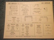 1957 Chrysler 300c New Yorker 392 V-8 Engine Sun Tune-up Chart Useful Item