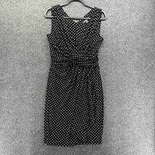 Lauren Ralph Dress 10 Black Polka Dots Wrap V-Neck Old Money Pinup Quiet Luxury