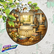 Retro Round Wood Style Art Sign Easy To Hang Home Garden Decor 8x8