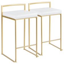 Fuji Contemporary-Glam Counter Stool in Gold with White Faux Leather by - Set