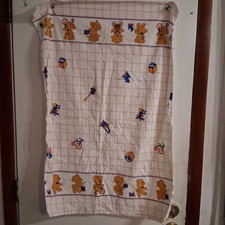 Vtg 80s Dundee Teddy Bear Boy Girl AOP Flannel Receiving Blanket Primary Colors