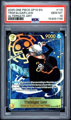 TRAFALGAR LAW OP10-119 ALTERNATE ART ROYAL BLOOD ENGLISH ONE PIECE PSA 10