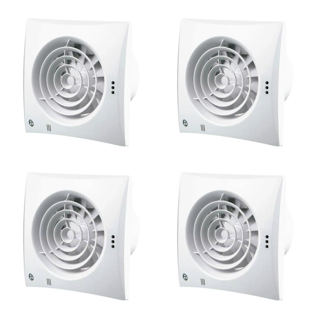 4 x Blauberg CALM-100-T Calm Extractor Fans Axial 100 mm / 4 Inch -Timer (White)