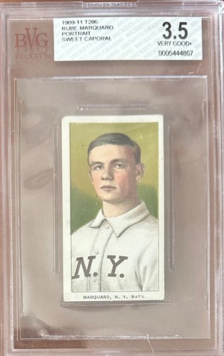 1909-11 T206 Sweet Caporal Rube Marquard Portrait NY Giants HOF BVG 3.5 GD+