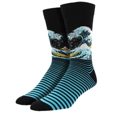 Socksmith Men's Bamboo Crew Socks The Wave Surf Black Novelty Footwear Apparel