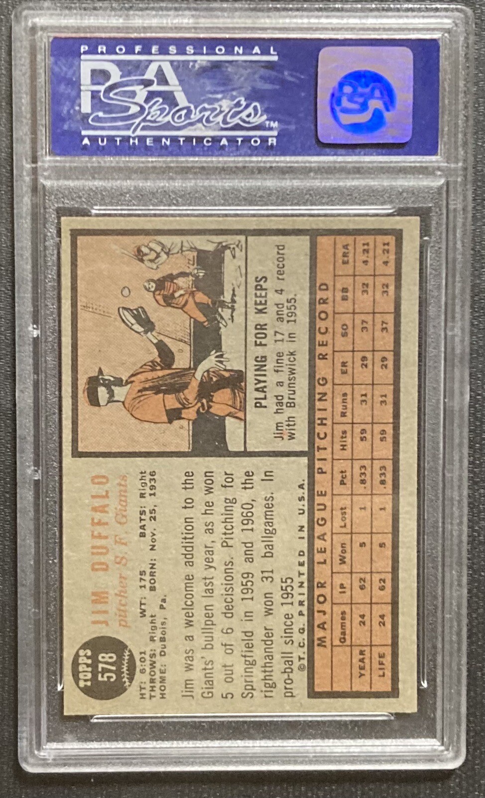1962 Topps High Series 578 Jim Duffalo (RC) PSA 8 Baseball Card eBay