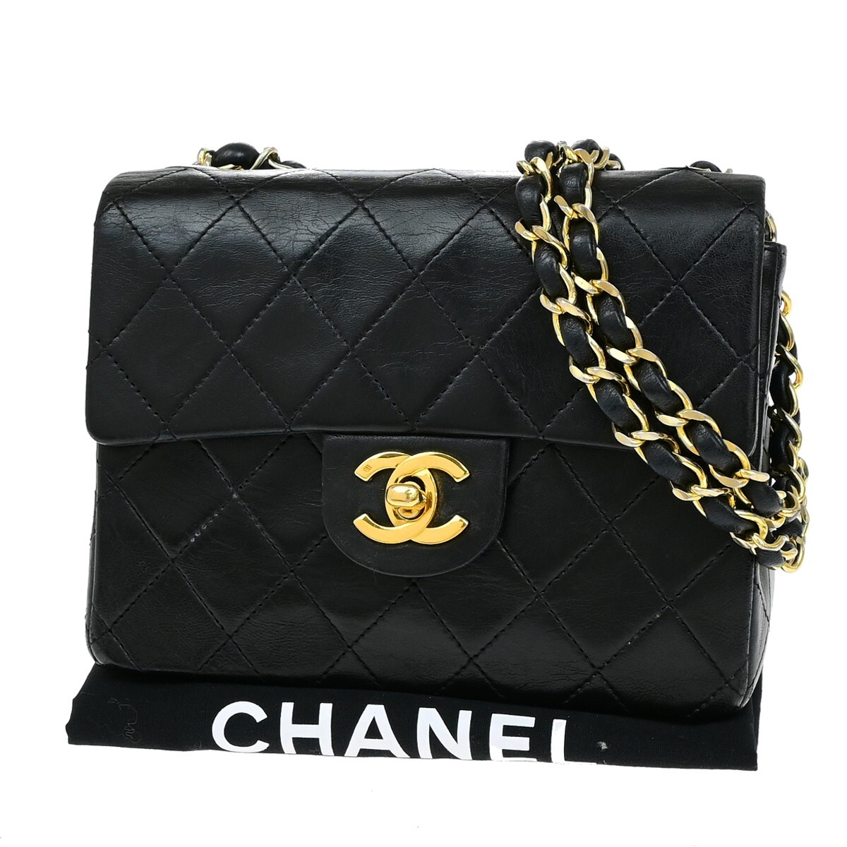CHANEL ブラック CCロゴ ショルダーバッグ CHANEL CC Mini Matelasse Chain Shoulder Bag Leather Black GHW