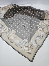 Talbots Coffee Lovers Design Chiffon Silk Scarf Browns Beige