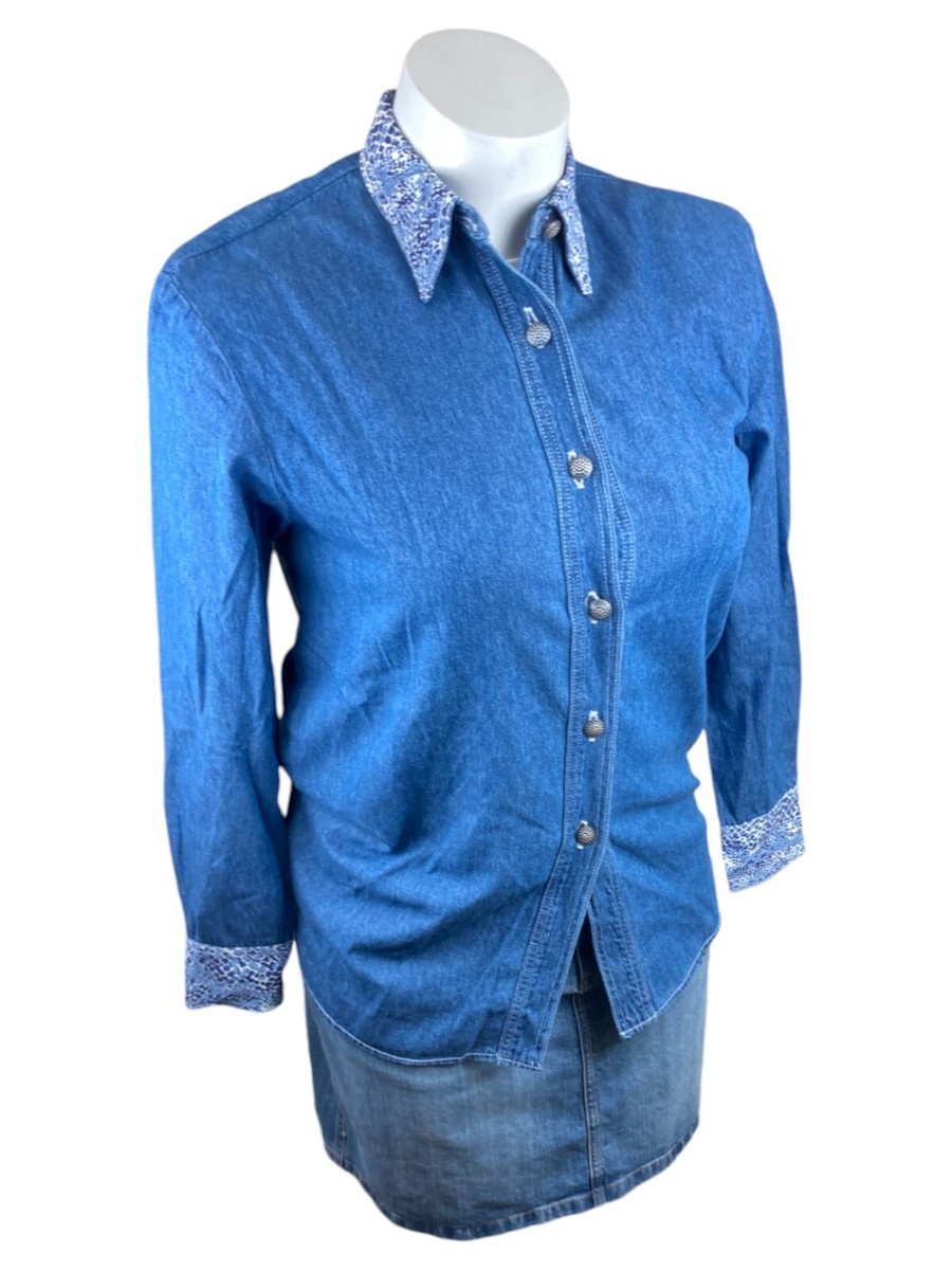 Vintage B.X.B Shirt Top Womens Medium Blue Denim Preshrunk