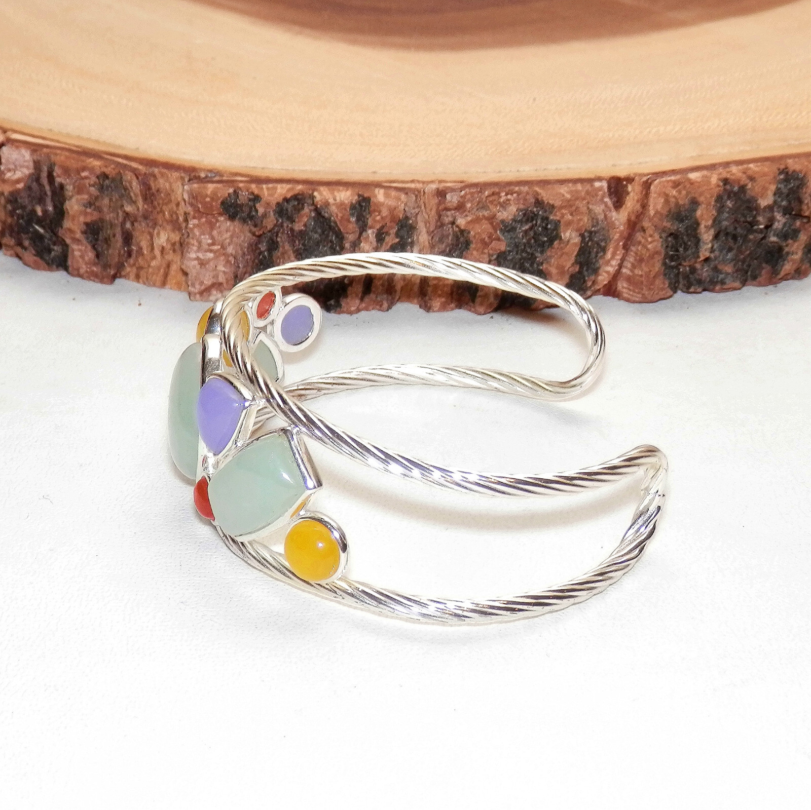 Solid Sterling Silver 925 Unique Multi Color Jade… - image 5