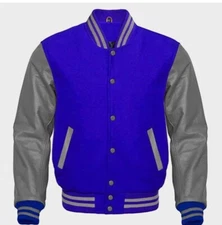 Blue and grey Varsity Jacket Men's – Baseball Bomber Style – Letterman