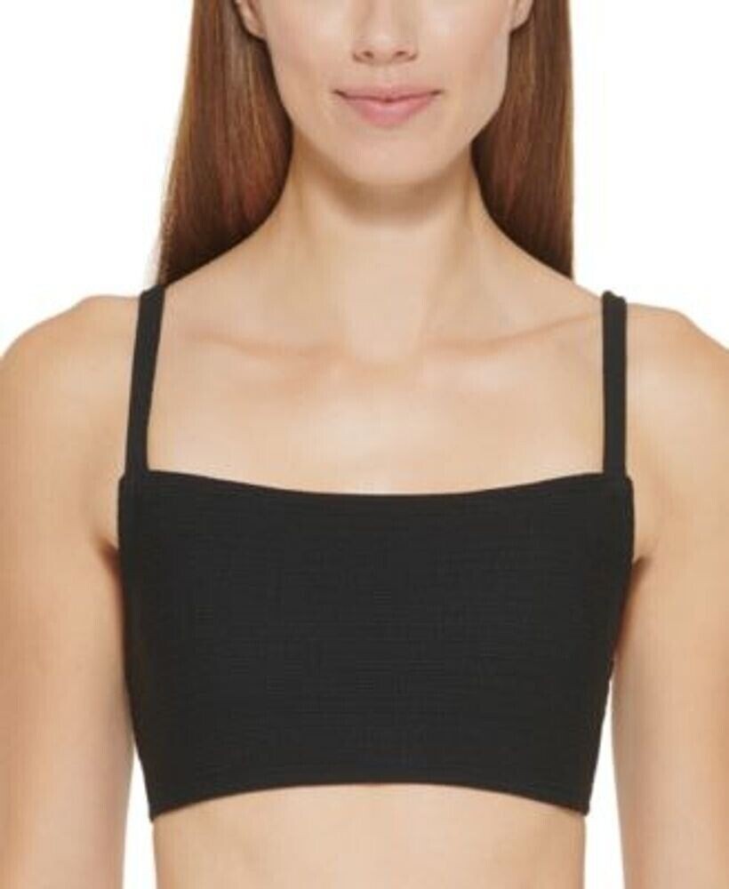 DKNY Women's Textured Bralette Bikini Top Black Micro Scrunch Texture Large
