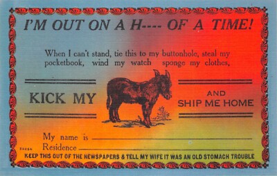 FOREIGN COMIC POSTCARD DONKEY UNUSED USED GOOD PLUS VERY GOOD