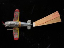 Vtg Antique Tin Litho Japan Miniature Penny Toy Airplane w/ Tail BRITISH
