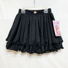 New Girl's Black Double Layer Ballet Leotard Skirt Pink Flower Trim Size 8-10