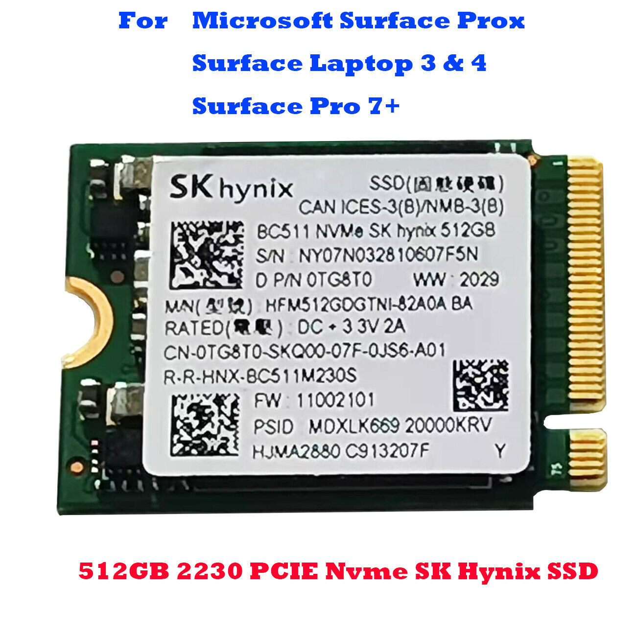 SK Hynix BC511 512GB PCIe M.2 2230 SSD For Microsoft surface Pro 7