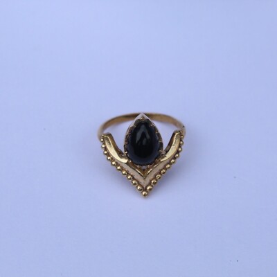 Pear Black Obsidian Ring Chevron Cut Women Fashion Jewelry Ring Meditation Band