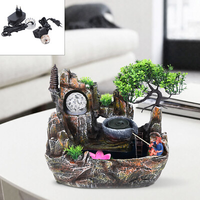 Zimmerbrunnen Tischbrunnen ,LED Wasserfall Desktop Springbrunnen Beleuchtung NEU
