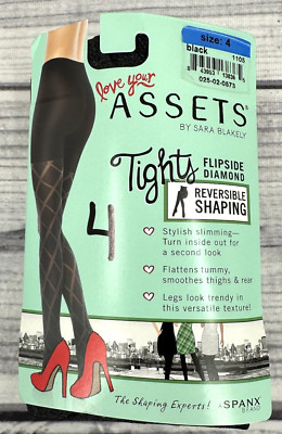 SPANX LOVE YOUR ASSETS FLIPSIDE DIAMOND REVERSIBLE SHAPING TIGHTS Size 4 BLACK