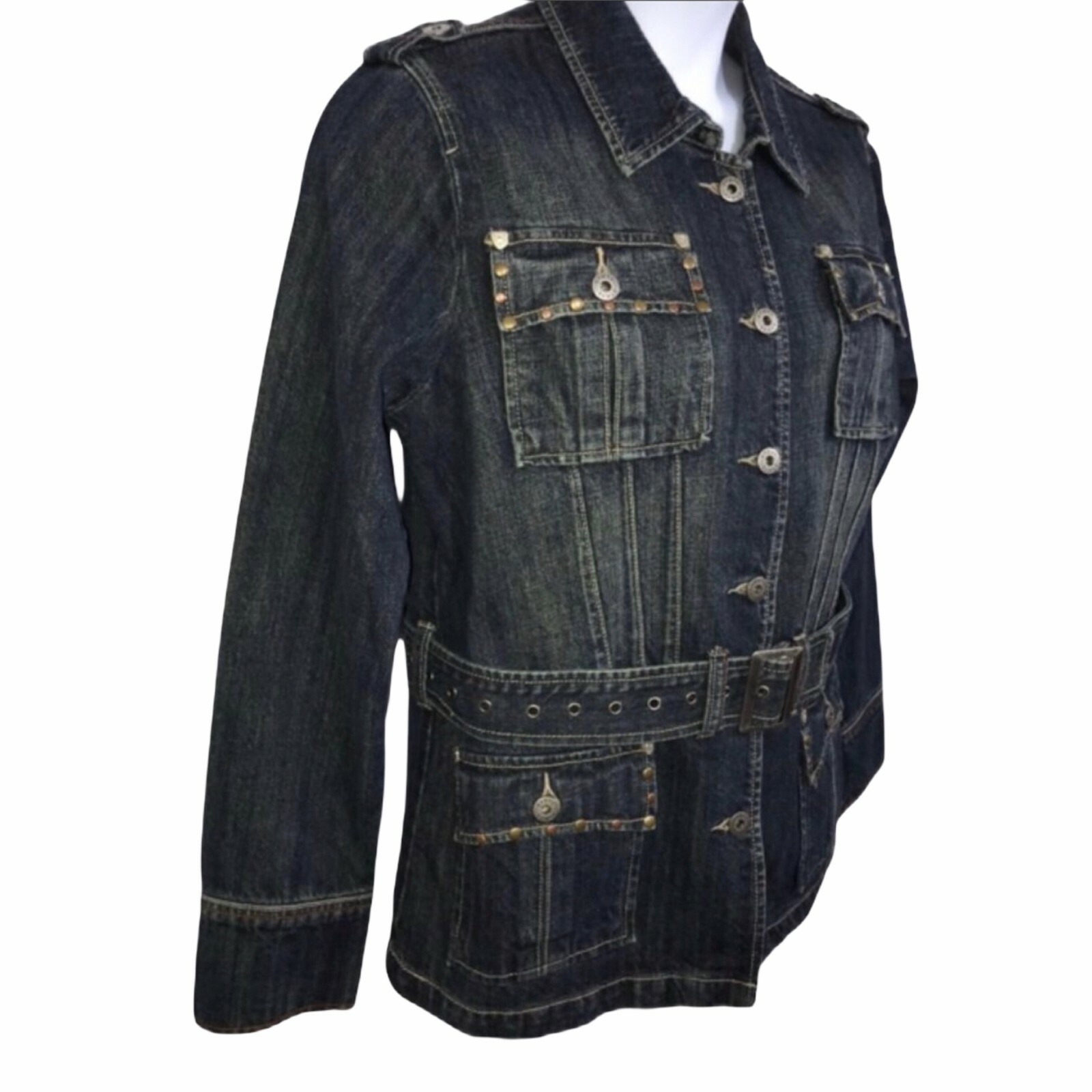 Ethyl Studded Embellished Belt Denim Jean Jacket … - image 4