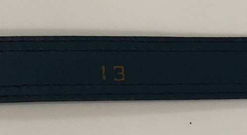 Vtg Belt Elegant Navy Blue Enamel Gold Tone Buckle Fashion Faux Leather Sz Lg 13 - Picture 9 of 12