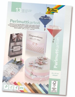 folia Perlmuttkarton farbig sortiert 250 g/m² , 13 Blatt, 25 x 35 cm # 2138.4608