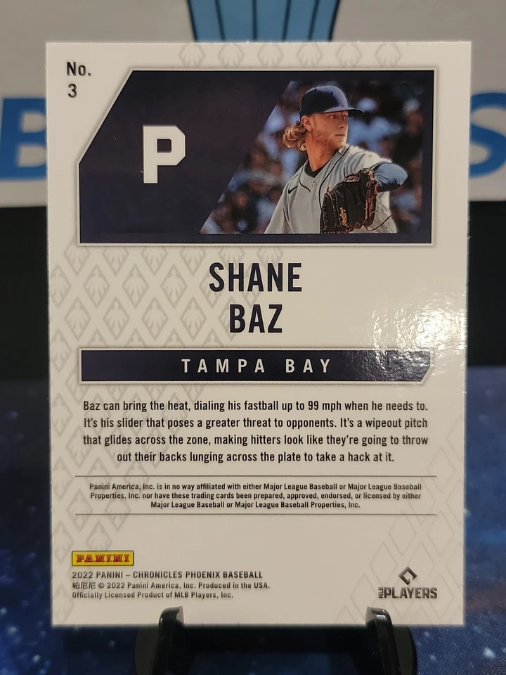Shane Baz 2022 Panini Chronicles Phoenix Rookie #3 RC Tampa Bay Rays  (038) - Image 2 of 2