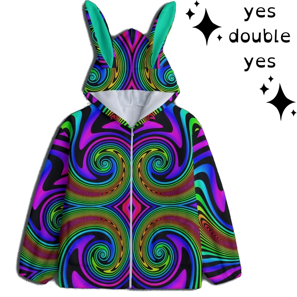 Plushy Hypno Bunny Hoodie! Rainbow Clowncore Rave Festival Halloween Party  Cozy! | eBay