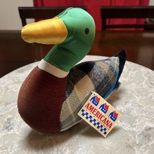 Vintage DAKIN  Quacker  Mallard Duck Plush Stuffed 1984 Plaid Corduroy Satin