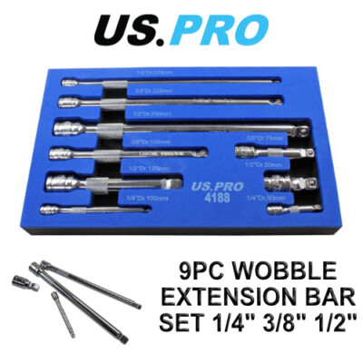 US PRO Tools 9-teiliges Wackelstangen-Verlängerungsset 1/4 3/8 1/2 Bohrer 4188