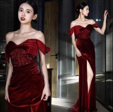 Gorgeous Off Shoulder Sequins Ruffle split Bodycon Fishtail Gown Evening Dresses