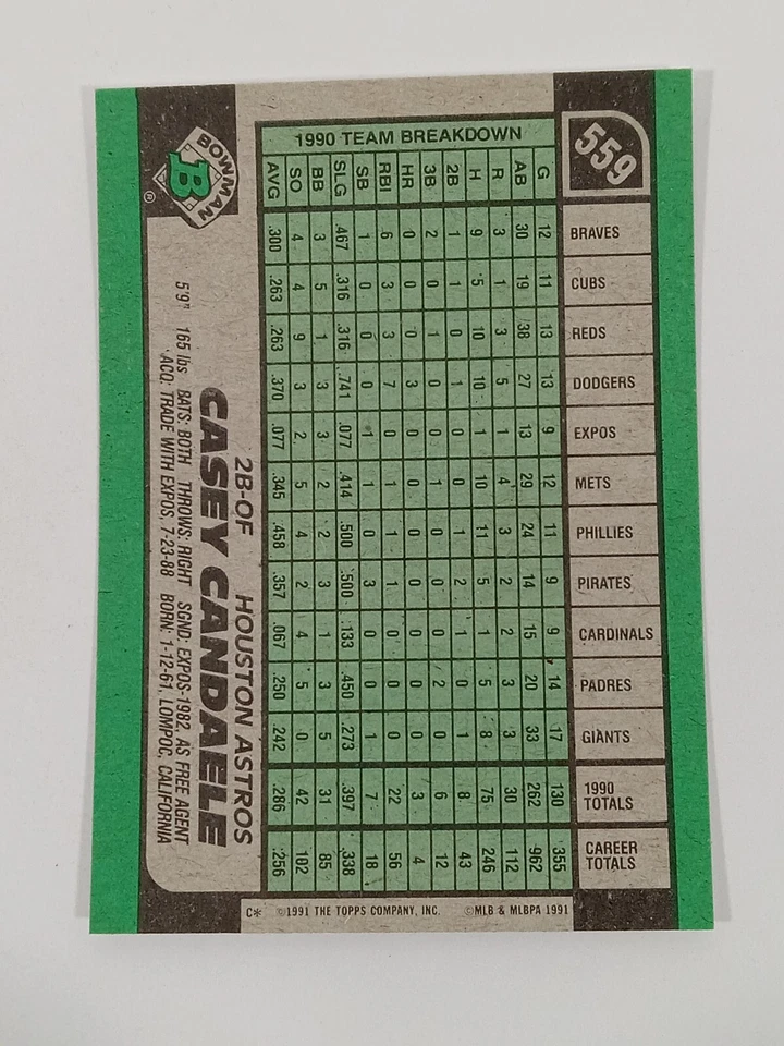 1991 Bowman Baseball #559 Casey Candaele Houston Astros - Image 2 of 2