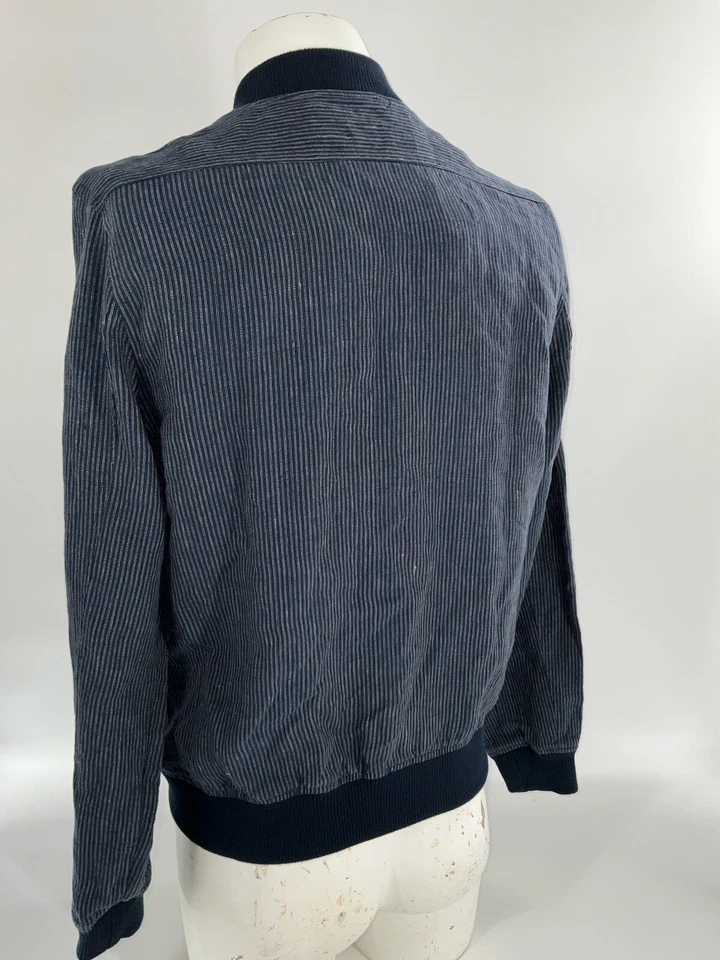 胜家 + 萨金特轰炸机夹克男式 M 海军蓝条纹亚麻全拉链 YGI A4-33 — 第 4/4 张图片