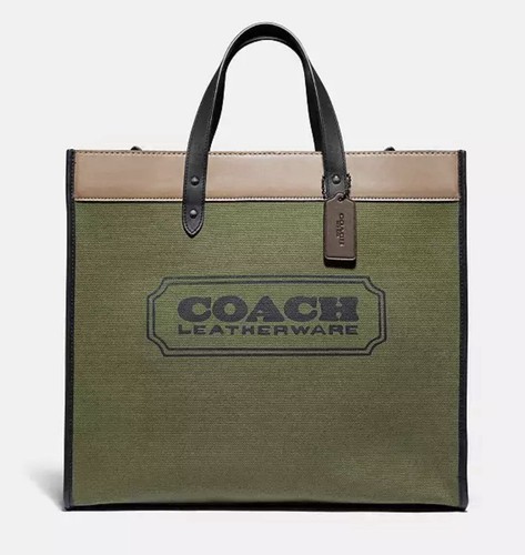 NWT COACH 89298 Field tote 40 with coach badge Canvas Army Green Multi - Picture 9 of 13