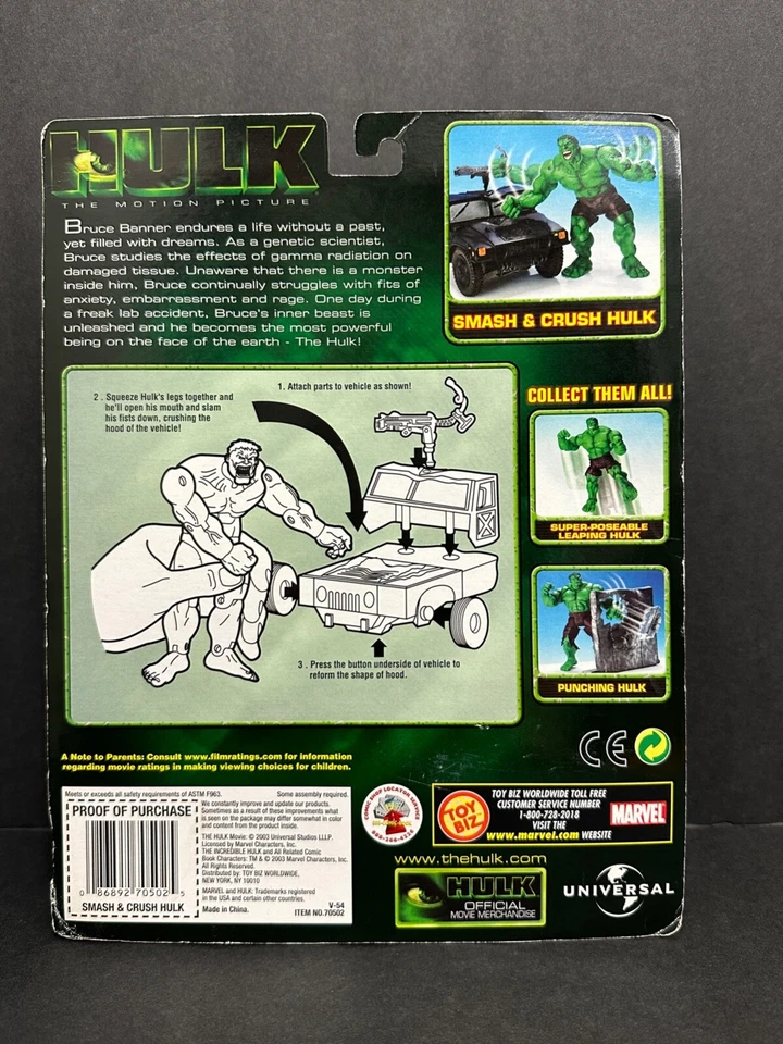 Figura de acción Hulk The Motion Picture Smash & Crush Hulk Marvel ToyBiz nueva en caja 2003 Foto 2 de 2