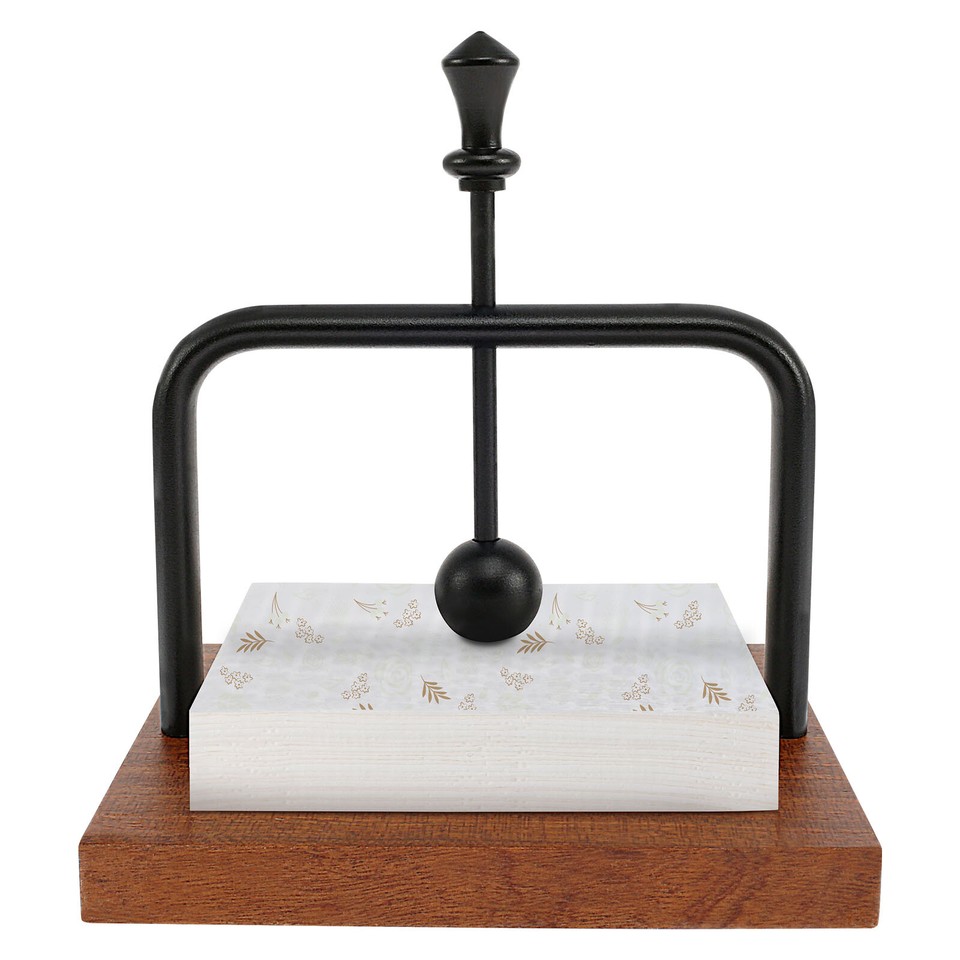 Napkin Holder Wood Table Napkin Holder with Weighted Metal Arm