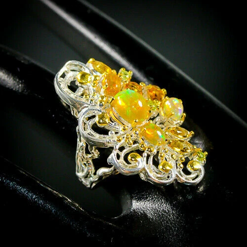 AAA+ FULL FLASH GOLDEN FIRE OPAL CITRINE PERIDOT RING 925 STERLING SILVER SZ 6.5 - Image 3 of 3