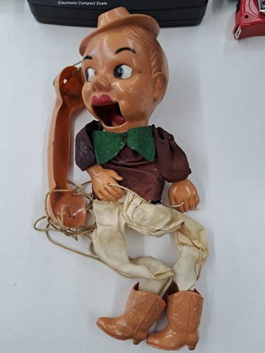 Vintage Multicolored Toy Cowboy Puppet Marionette For Parts Or Repair