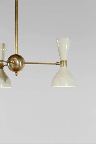 Lampadario a clessidra Stilnovo fatto a mano metà secolo 3 bracci 6 lampadine decorazione fatta a mano - Foto 8 di 9