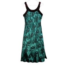 Private Luxuries Slip Dress Small Green Black Satin Velvet 90s Grunge