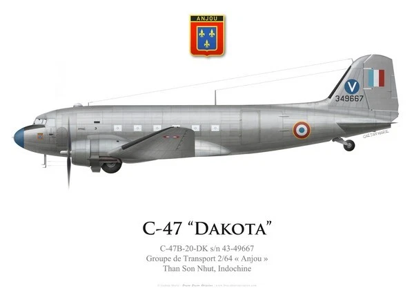 Print C-47 Dakota, GT 2/64 "Anjou", Indochine, French AF (par G. Marie)